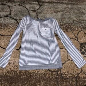 Long sleeve tee. Front Gray/white stripes back all gray. Made by LOFT.  Sizes XS